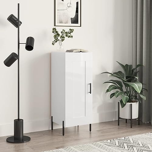 FENLAX Sideboard Kommode Wohnzimmer Sideboard Flur Komodenschrank Für Schlafzimmer Tahta Aparador Beistellschrank 34,5x34x90 cm Hochglanz-Weiß