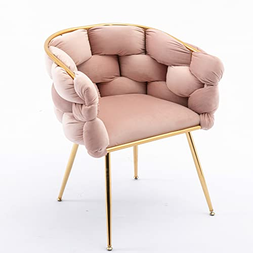 SPOFLYINN Accent Gold Legs Freizeit Einzelsofa Strickprozess Faule Person Haushalt Kommode Hocker Stilvoller Kosmetikstuhl für Wohnzimmer Schlafzimmer Büro Oval 1 22,44 Rosa Samt 1