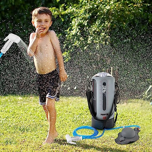 Aohuada Ducha de camping, ducha solar portátil de 12 litros, ducha con cojinete de presión, ducha de jardín, bolsa de ducha de camping, tanque de agua con bomba de aire, manguera extraíble para