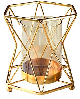 Florero de Vidrio con Soporte de Metal, Florero Dorado, Florero de Decoración Geométrica, Florero Moderno para Decoración de Centro de Mesa de Oficina de Boda en Casa (3)