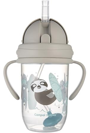Canpol babies 56/606 Gobelet anti-déversement avec paille lestée 270 ml 6+m Animaux exotiques Gris