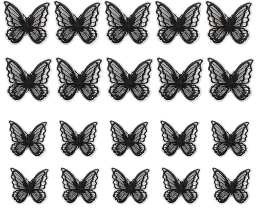 20Pcs Black Butterfly Lace Embroidered Appliques Different Sizes Butterfly Embroidered Patches Double Layers Butterfly Sew Iron On Patch for DIY Craft