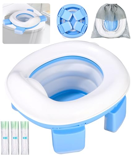 Pot de Voyage Enfant Pliable,Siège Toilette Pliable Enfants 3-in-1 Toilettes,3sac poubelle rouleaux,1sac rangement portable,Pliante Toilettes pour Enfants,Toilette Enfant Voyage Siège Rehausseur Bébé