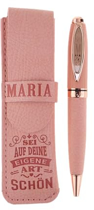 History & Heraldry Bamboo Persönlicher und individueller Kuli Kugelschreiber Stift mit Namen und Spruch Personalisiertes Etui Monogramm-Design persönliches Geschenk (Kuli Maria)