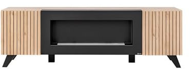 Meuble TV Design avec cheminée décorative Coloris chêne et Noir Collection Nielsen.