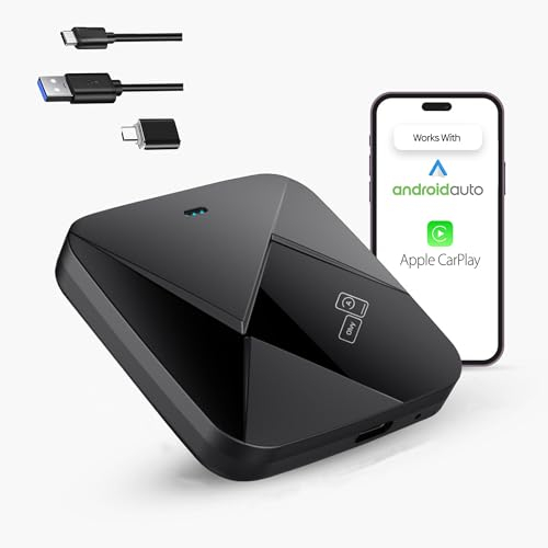 Olvy 2-in-1 Wireless Carplay Adapter für Apple CarPlay & Android Auto, Dongle, Konvertiert Kabelgebunden in Kabellos, Plug and Play, Apple & Android