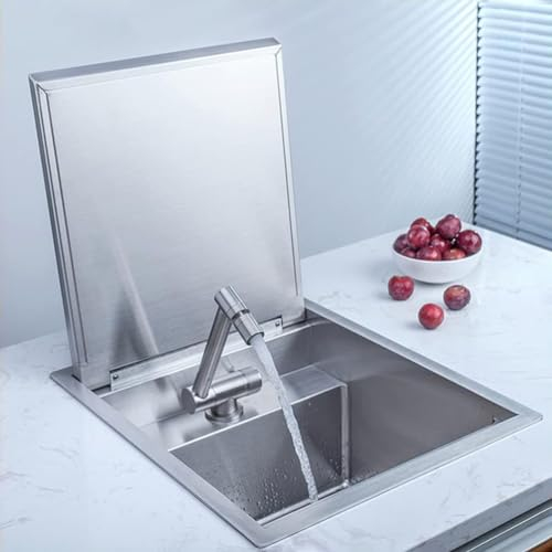 KK-GGL RV 304 Edelstahlspüle, Camper Waschbecken Für Wohnmobile, Mobile RV -Küche Verstecktes Gefäß -Spüle Kit, Rechteckiger Verdeckter Pool, Heißer Und Kalter Wasserhahn,Silver 30 * 39cm