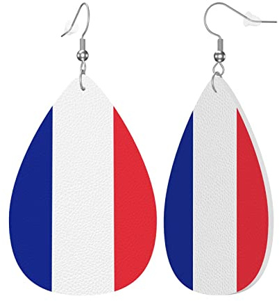 Boucles d'oreilles pendantes en similicuir motif drapeau de la France bleu-blanc-rouge pour femme, taille unique, Cuir