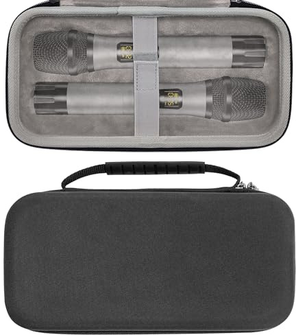 Musiin Dual microphone case compatible with Bietrun SY-WXM-2(black) | WXM02, WXM19, WXM31, BLX2 PG58, hard-shell microphone portable bag, travel protection pouch with cable storage