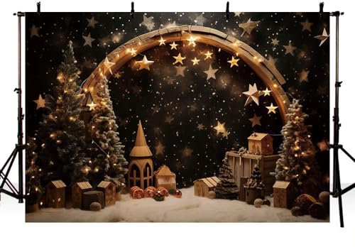 AIBIIN Weihnachts-Foto-Hintergrund - Fenster, Nacht, Weihnachtsbaum, Stern, Licht, Urlaub, Foto-Requisiten, Stand-Porträt, Party-Banner, Dekoration, 2,1 x 1,5 m