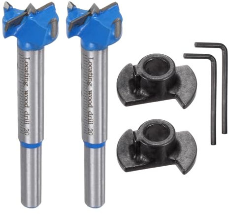 sourcing map 2 brocas Forstner de 20 mm (3/4 pulgadas) de carburo para ajustar la profundidad de madera, brocas Forstner de vástago redondo, abridor de taladro con una llave para perforación de