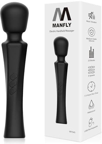 MANFLY Cordless Electric Massager, Handheld Rechargeable Waterproof Neck Shoulder Back Massage Tool (Black)
