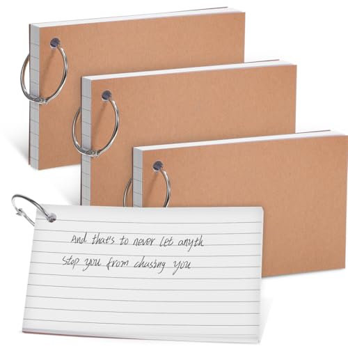 Sewroro Karteikarten, 7,6 x 12,7 cm, mit Ring, gelocht, liniert, Karteikarten, Notizkarten zum Lernen, 200 Blatt, 4 Stück