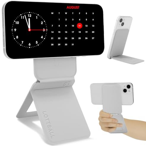 Lottsall Handy Stativ für iPhone 16/15/14/13/12 Serie, Faltbarer Magnetisches Stativ, Handystativhalte für Self-Vlogging, Browsen, Makrofotografie, Videoanrufe, Handyständer, nebeliges Grau