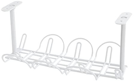 Housoutil Desk Cable Management Iron Cable Rack Basket under Desk Tidy Cord Organizer for Living