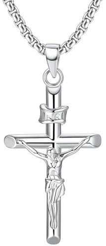 Milacolato 925 Sterling Silber Kreuz Anhänger Jesus Kreuz Halskette für Männer Damen Christliches Kreuz Amulett Religiöser Schmuck Heilige Schutzkette