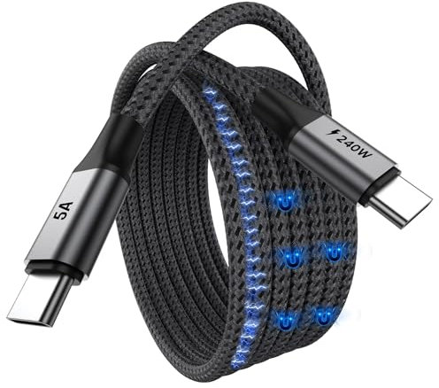 Cable USB-C Magnetico de 2 Metros Super Rapido, 2.0 480Mbps 240w, Resistente y Ultra Rapido. (2.0 480Mbps 240w, NEGRO, 2 METROS)