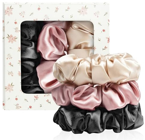 3er Set 100% Mulberry Seiden Scrunchies für Damen in 22 Momme Seide Haargummiaus Scrunchies Haargummi Silk Hair Ties aus Mulberry Silk Seide Haargummi zum Schlafen für weniger Frizz & Haarbruch