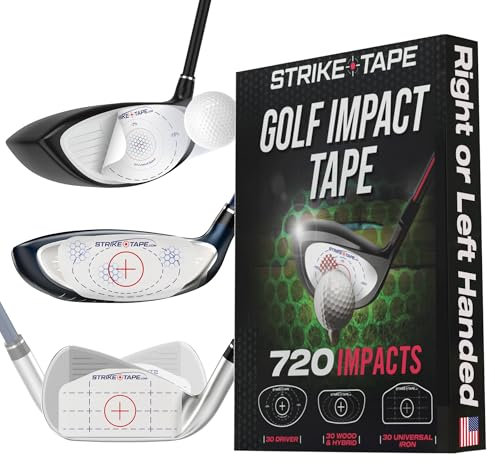 STRIKEPRO StrikeTape golf impact tape. Universal fit golf impact stickers Drivers/Hybrids/Irons. Strike Tape is uniquely designed to fit both Left/Right Hand Clubs. Your swing analysis for 720 strikes