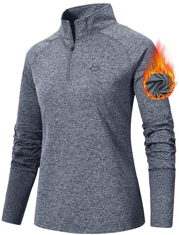 AjezMax Womens Sports Long Sleeve Top Running Shirts Half Zip Yoga Gym Jogger Fitness Activewear Quick Drying Tee Shirts Grey
