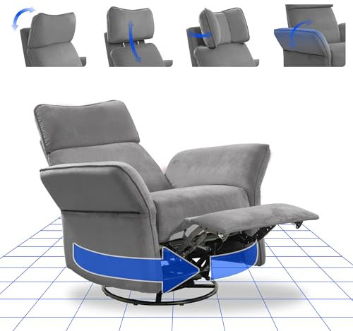 FLEXISPOT Fauteuil Relaxant avec Appuie-Tête 3D, Fauteuil Électrique Dossier Inclinable 105°-135°, Fauteuil TV Pivotant avec Bascule, Accoudoirs Réglables À 225°, pour Le Salon, Gris