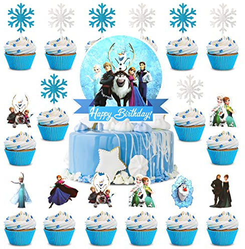 Schneeflocken Kuchendeko,Blau Tortendeko für Geburtstagsfeiern und Jubiläen,Cake Topper Geburtstag