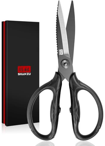 SHAN ZU Kitchen Scissors Heavy Duty, 8.4 Japanese Poultry Shears of 5Cr15MoV Stainless Steel, All Purpose Detachable Titanium Plated Scissors for Meat/Herb, Dishwasher Safe, Gift Box Included (Black)