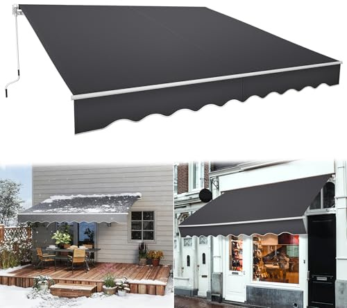 LARS360 Markise Balkon 400x300cm Aluminium Gelenkarmmarkise Balkonmarkise mit Handkurbel, Wetterfest & UV-beständig, Ganzjähriger Sonnen-, Regen- & Sichtschutz für Terrasse und Balkon, Dunkelgrau