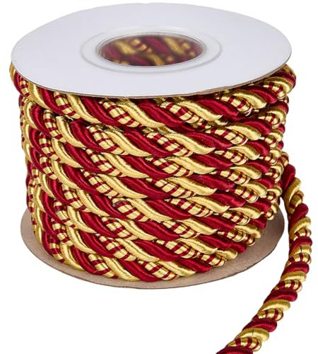 CABODYALS Cordón Trenzado Dorado Rojo de 8 5 m Y 8mm Decorativo de Poliéster Seda para Navidad de Satén para Decoración del Hogar para Sujetar Cortinas Tapicería Manualidades de Graduación