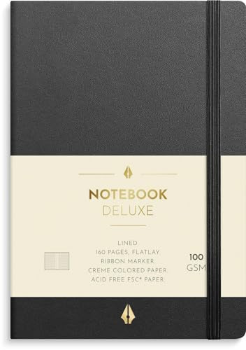 Burde Notizbuch Deluxe A6 schwarz: Liniert, Gummiband-Verschluß.