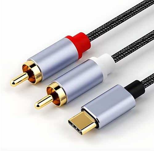 USB Type C to RCA Audio Cable, 1M Nylon USB C to RCA Cable, 2 Male RCA to 3.5mm Audio Aux Cables Compatible with iPhone 16/15 pro max ipad Xiaomi LG Huawei Samsung Pixel Tablet Car Stereos