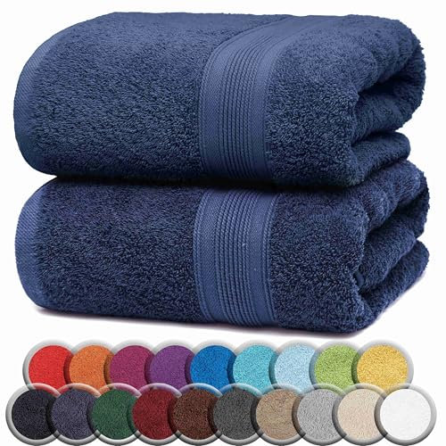 NatureMark Premium Badetücher/Duschtücher aus 100% Baumwolle, weich, langlebig, mit Aufhängeschlaufe – 2er Pack, 100x150 cm, Navy Blau