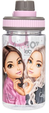 Depesche 13413 TOPModel My BFF - Transparente Trinkflasche in Rosa-Grau, mit Model Aufdruck, Trinkverschluss und Griff, Fassungsvermögen ca. 500 ml