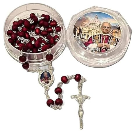EZVFIRPDFZ Handgefertigter katholischer Rosenkranz aus Holz, Papst Leo XIV, rote Rosenblätter, duftender Holzrosenkranz, hergestellt in Italien, amerikanischer Papst 2025