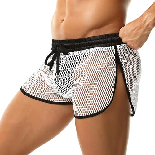 YUFEIDA Herren Sportleggings Aktive Shorts Kurze Offene Seiten Netzboxershorts Männer Tunnelzug Atmungsaktive schnell trocknende Sportshorts Sportleggings für Herren