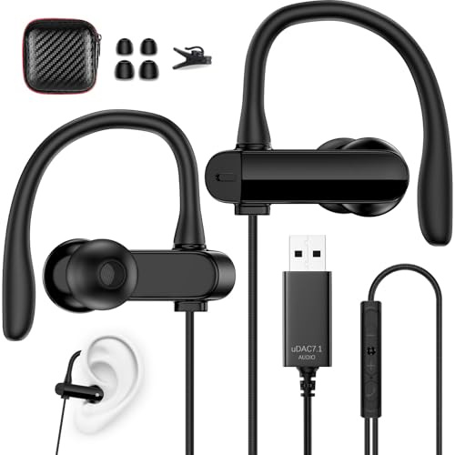AIAUXAI Cuffie USB con Filo per Computer, Laptop mit Gancio Auricolare 2,3M | In Ear Auricolari mit Microfono, Controllo Volume, per PS5/4, per Chromebook, Windows per Macbook, Ufficio Gaming Video Nero