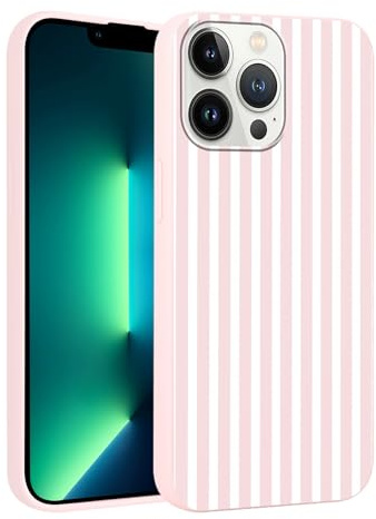 Foonary Stripes Phone Case for iPhone 13 Pro Max Cute Fashion Pattern Case 6.7, Aesthetic Trendy Stylish Design Women Girly Cover Camera Protective Slim Silicone Shockproof, Pink