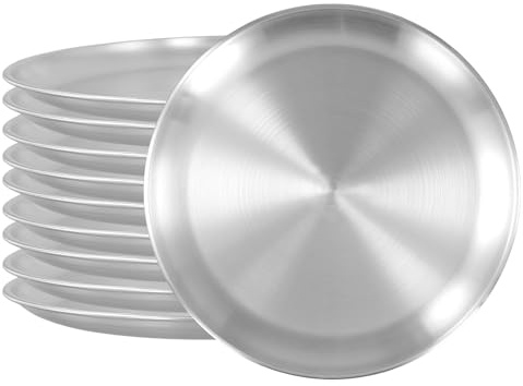 KEILEOHO Stainless Steel Pizza Pan, 304 Grade Metal Baking Tray, 26cm Round Display Plate, 10 Pack