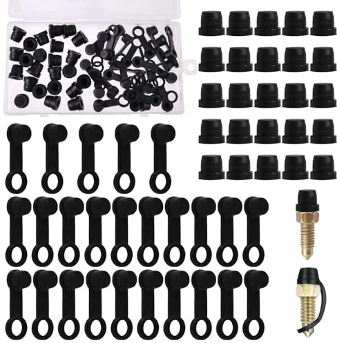 LEONTOOL 50 Pcs Grease Fitting Caps, Black Brake Bleeder Cap, Cars Accessories Bleeder Valve Caps, Grease Fitting Cap Rubber Dust Cover with Keeper for Car， Trucks， Motorcycle and Bicycle