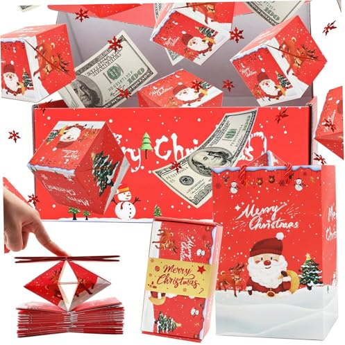 Explosionsbox, 1 Set Explosion, 10 Stück, zusammenklappbar, hüpfend, mit Weihnachtsmustern, DIY für Festival, überraschendes Rot für den Winterurlaub