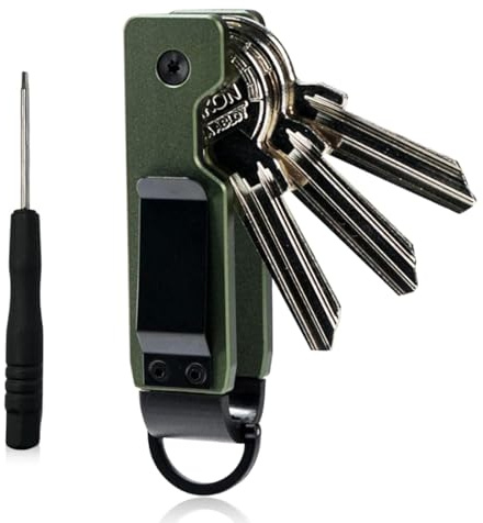 XHNKEG Key Organiser Keyring, Military Green Key Organizer Orbitkey with Screwdriver Aluminum Alloy Clip Portable Holder for 2-6 Keys