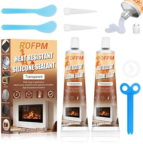 2PCS Silicone Colle Haute Temperature, Transparent, Mastic Refractaire, Colle Refractaire Haute Temperature, Adapté au Poele a Bois, Cheminée, Vitre Four, Poele, Carrelage