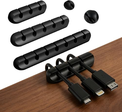 Cable Clips, 5 Pack Cable Holder, Multi-Purpose Cable Guide, Cable Organiser Set, Self Adhesive Cable Management for Desk, USB Charging Cable, Power Cable, Audio Cable, Charging Cables (Black)