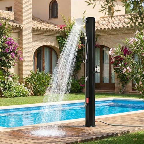 LIFERUN Douche Solaire 40L, Douche de Jardin Solaire, avec Pommeau de Douche, Douchette, Robinet et Housse de Protection, Eau Chaude jusqu'à 60 °C, sans Raccordement Électrique, pour Piscine Plage