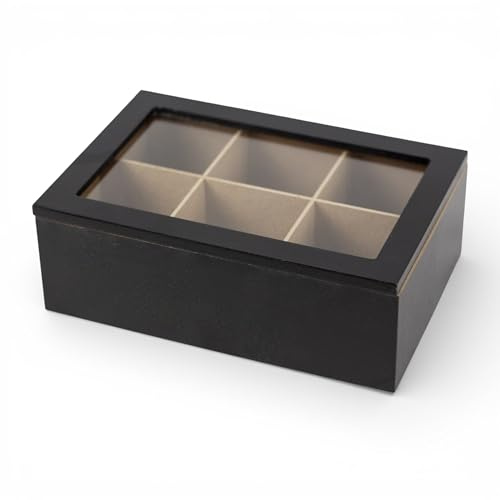 Pincho Organizador Cocina Caja Para Infusiones, Caja De Té, Organizador De Infusiones con 6 Compartimentos, Tapa con Ventana Transparente, Bolsas De Té Ordenadas - Madera 24×16×8 cm