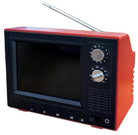 Introti Mini reproductor de dibujos animados retro recargable con películas nostálgicas, lindo televisor portátil vintage ligero de bolsillo para escenas de casa de muñecas y decoración coleccionable