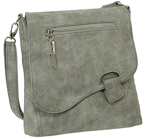 Ledershop24 Geschenkset - Handtasche Schultertasche Umhängetasche Wildleder-Imitat Used Look mit Riegelverschluss Farbe grau