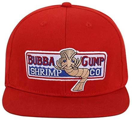 Verstellbare Bubba Gump Baseballkappe Shrimp Co. bestickte Mütze (rot) (flache Krempe), Rot/Ausflug, einfarbig (Getaway Solids), Einheitsgröße