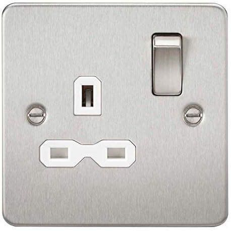 Knightsbridge FP7000BCW FPR7000 Flat Plate 13 A 1G DP Switched Socket, 230 V, Brushed Chrome