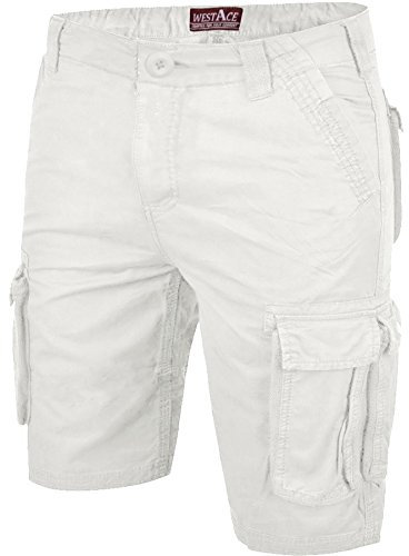 westAce Mens Cargo Shorts Casual 100% Cotton Summer Half Pants 6 Pocket Combat Chino Outdoor Utility Essential Workwear Shorts Sizes 32 to 44 (White, 40)